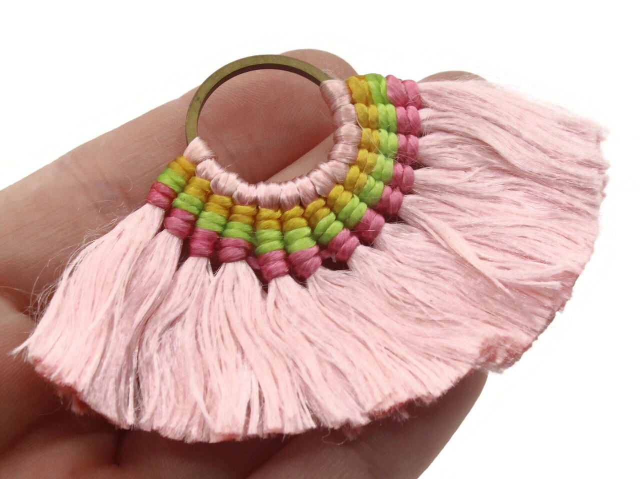 2 3.25 Inch Light Pink with Multi-Color Thread Fan Tassel Pendants